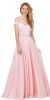 Cold Shoulder Beaded Lace Bodice Long Prom Dress in Blush